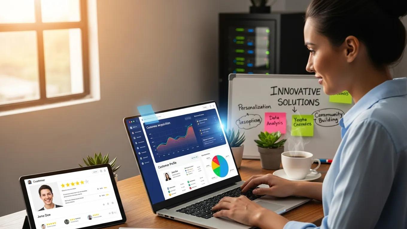 Small business owner using CRM technology to enhance customer engagement