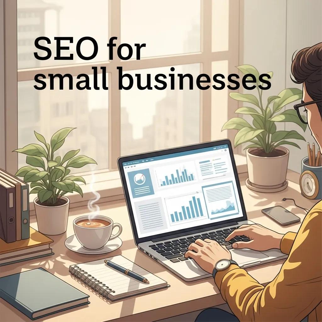 Small business owner working on SEO strategies in a cozy workspace