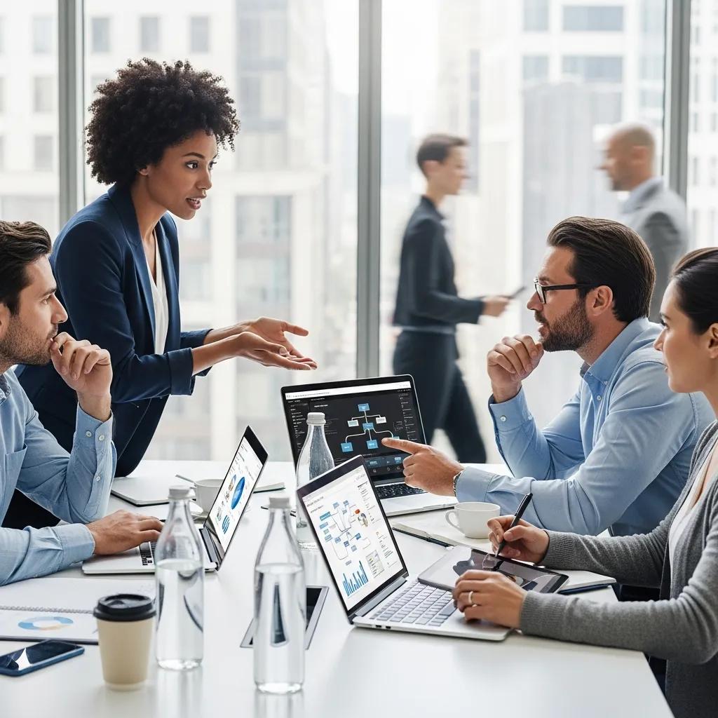 Small business team collaborating on managed IT services in a modern office