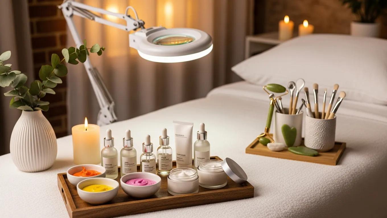 Spa setting with skincare products and tools for facials in Penn Quarter