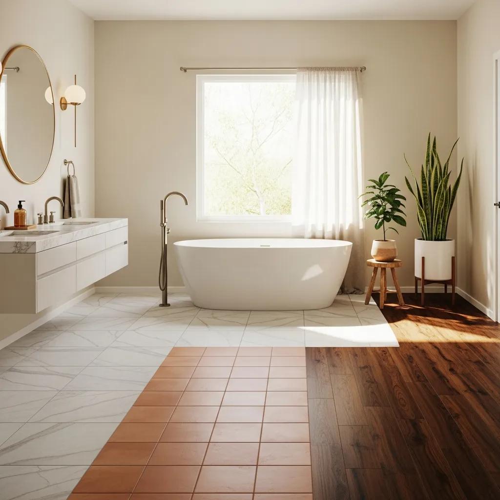 Stylish bathroom flooring options including porcelain, ceramic, and luxury vinyl tiles