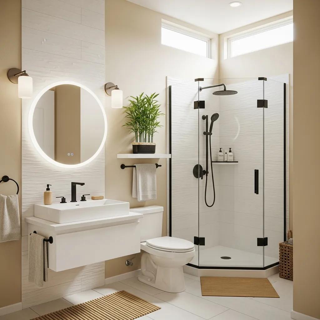 Stylish small bathroom with space-saving fixtures and modern design elements