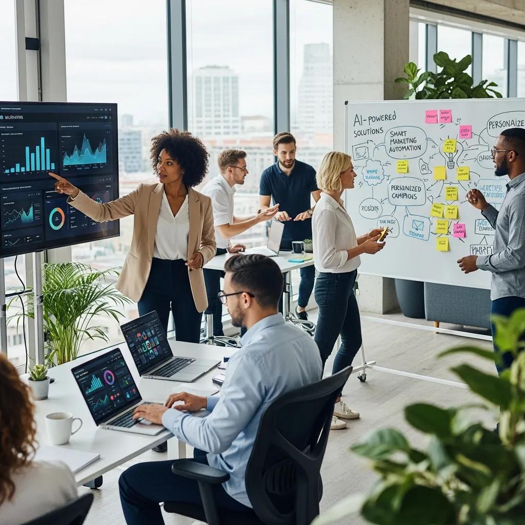 Team collaborating in a modern office on smart marketing automation strategies