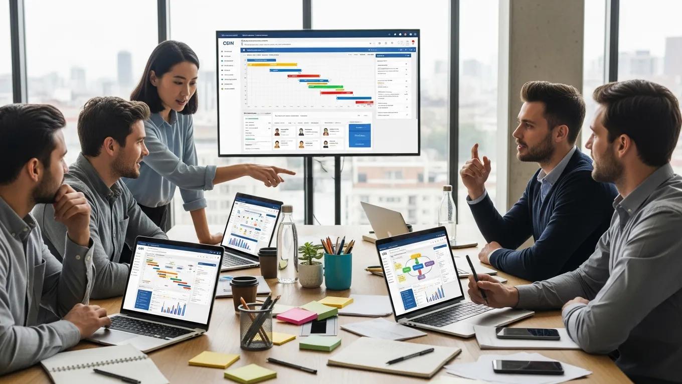 Team collaborating on CRM automation strategies in a modern office setting