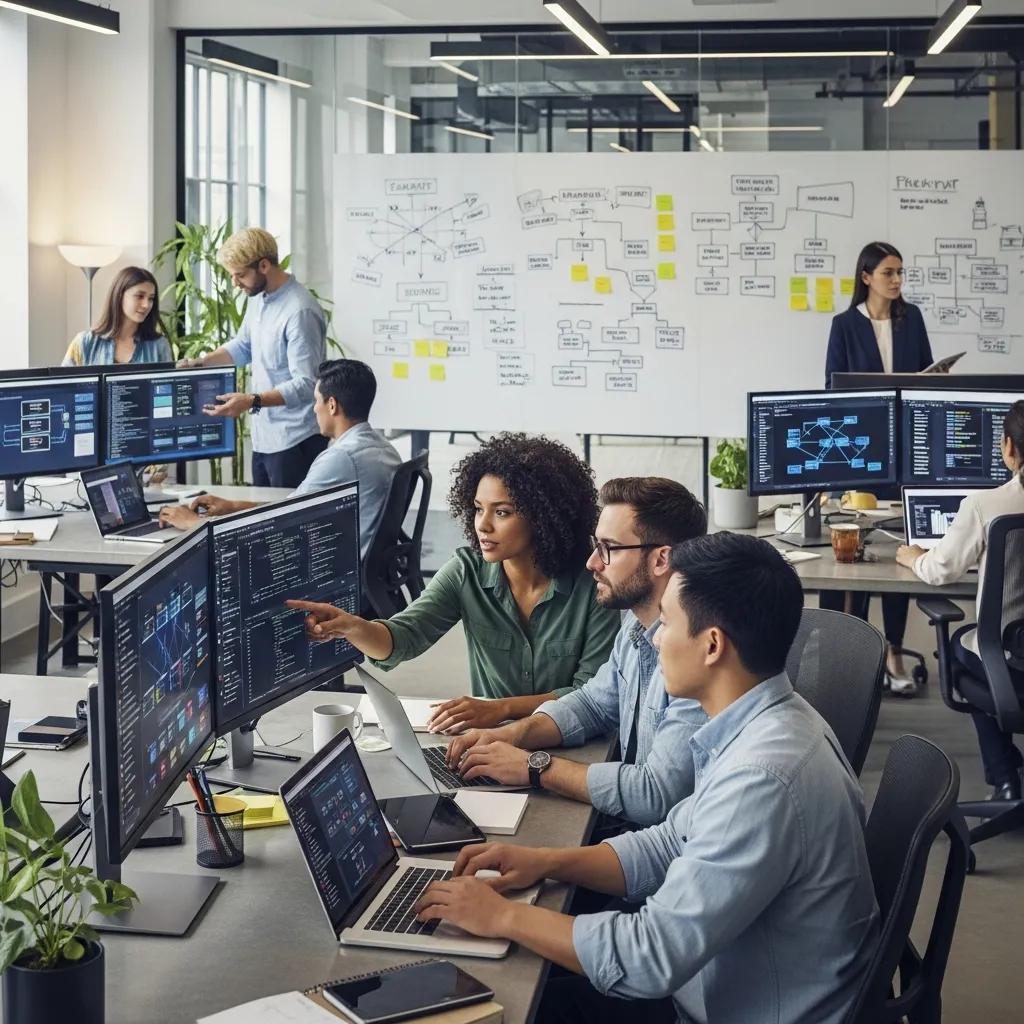 Team of IT professionals collaborating in a modern office, emphasizing proactive IT management