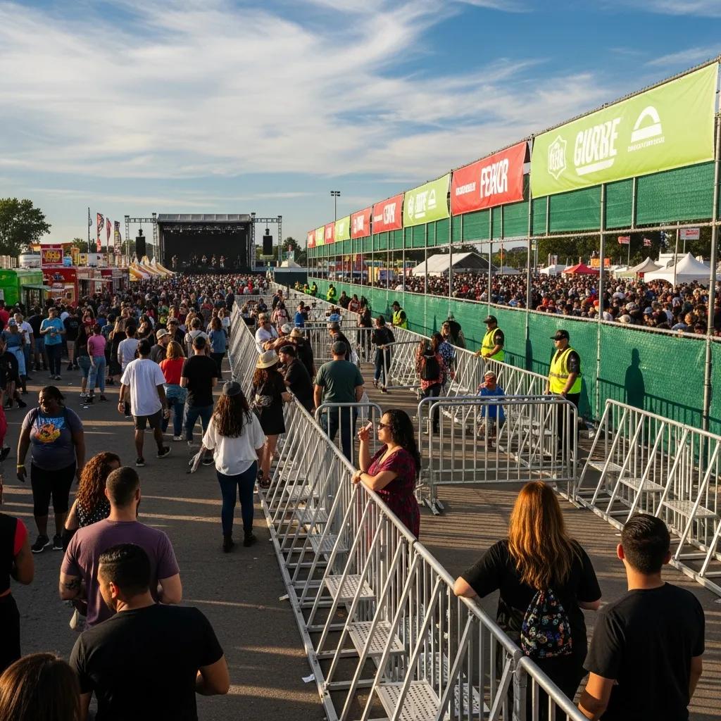 Temporary fencing at a festival ensuring safety and crowd management