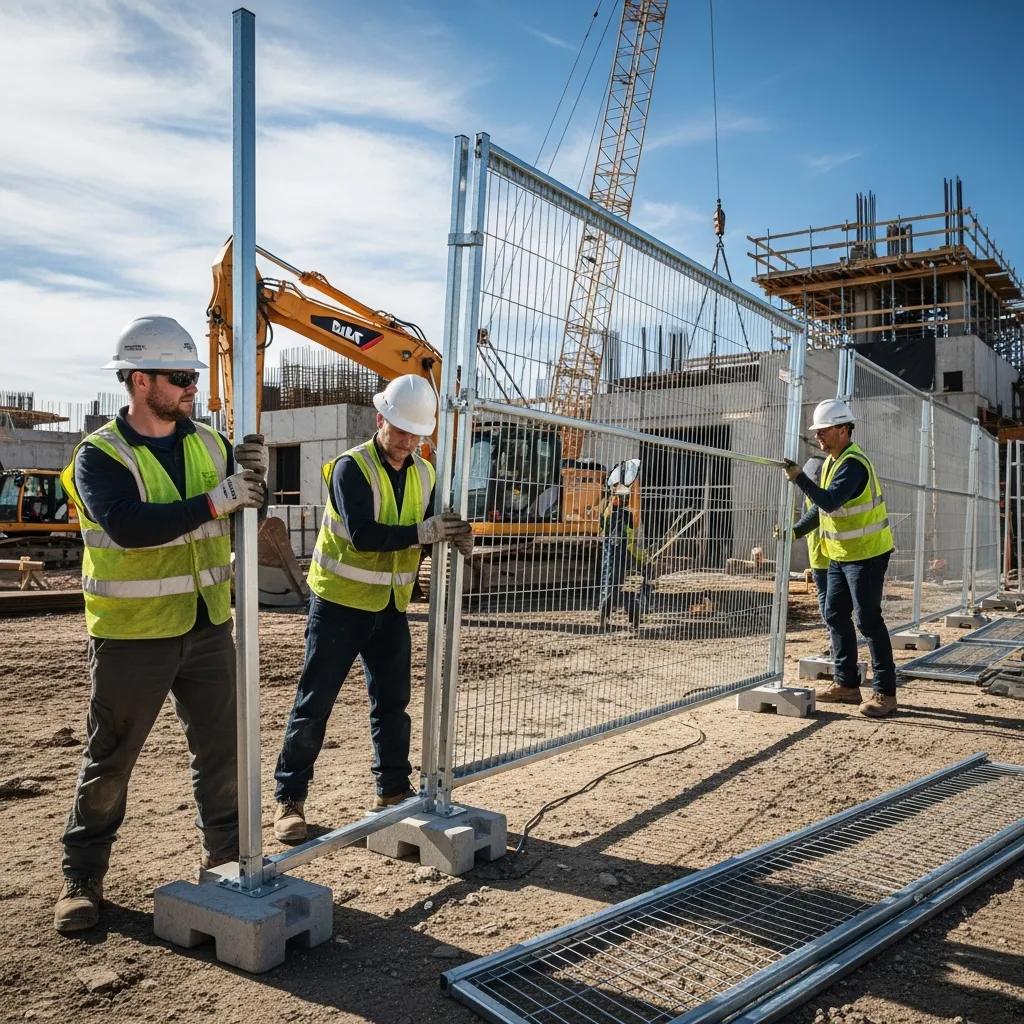 Temporary fencing installation at a construction site demonstrating security and flexibility