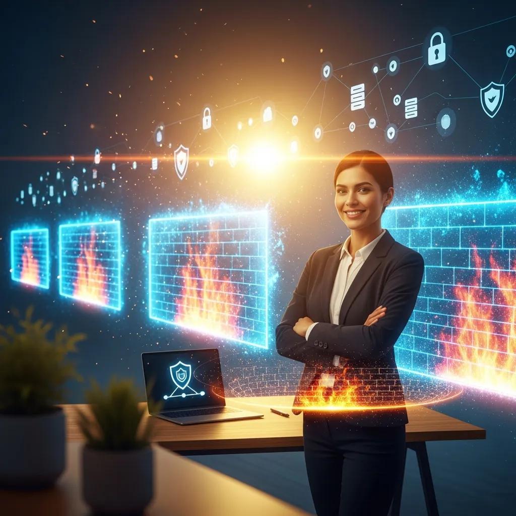 Texas small business owner surrounded by digital security elements emphasizing cybersecurity services