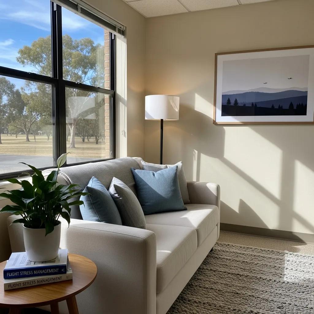 Therapy room designed for pilots, emphasizing comfort and support in mental health