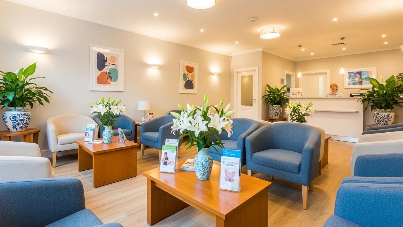 Welcoming gynecology clinic waiting room emphasizing comfort and care