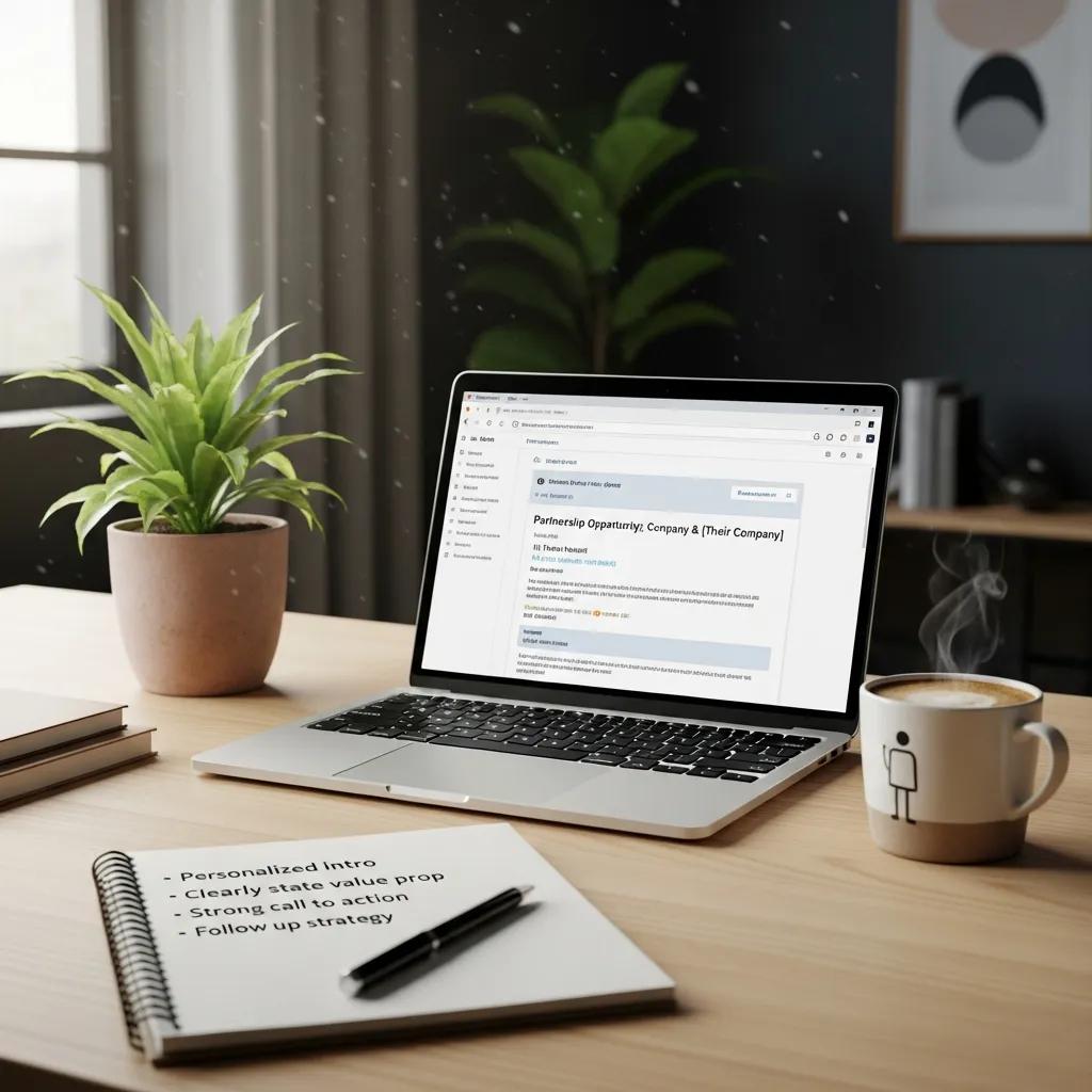 Workspace with laptop and notepad representing cold email strategies