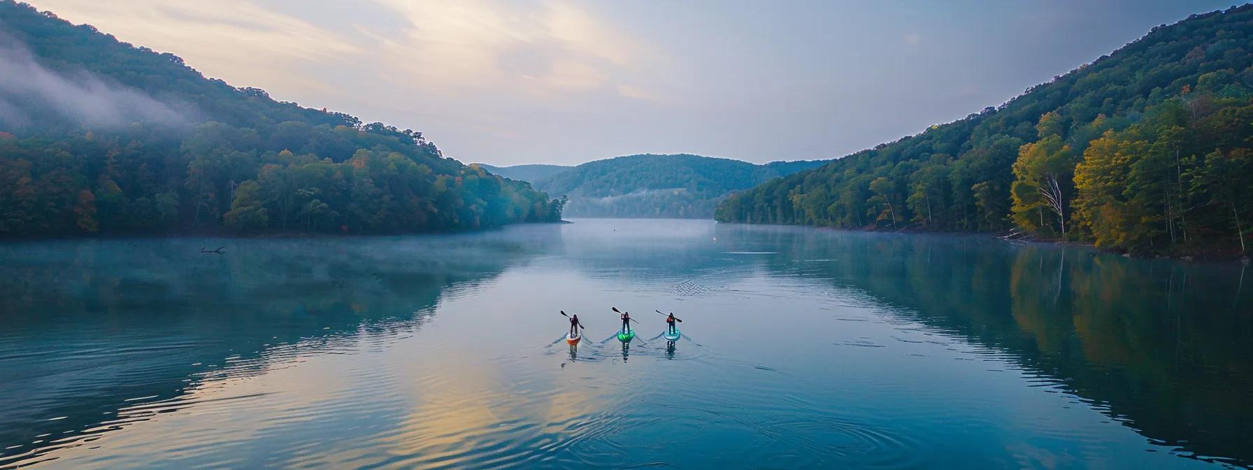 a paddleboard rental service dropping off paddleboards to customers at summersville lake in west virginia