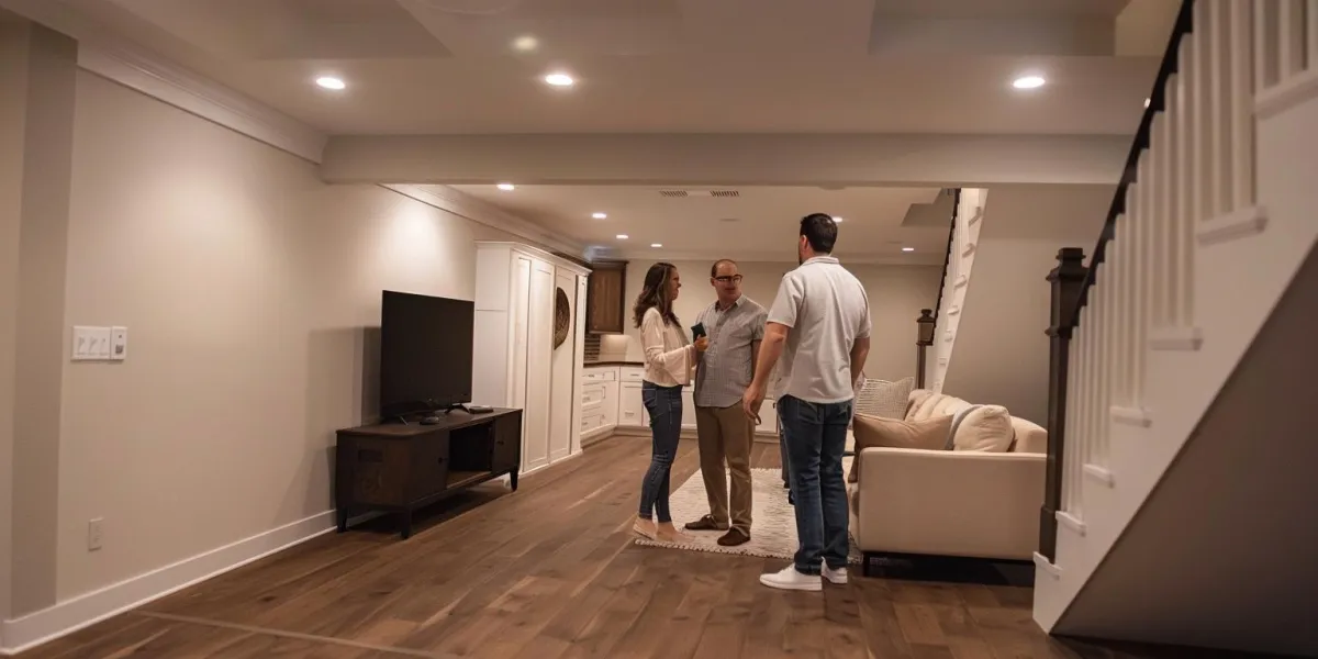 people enjoying a newly finished and modern basement