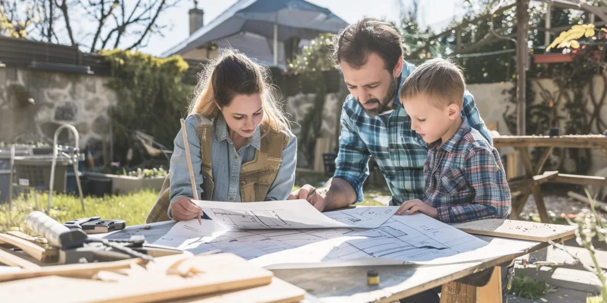 family looking at home renovation plans 