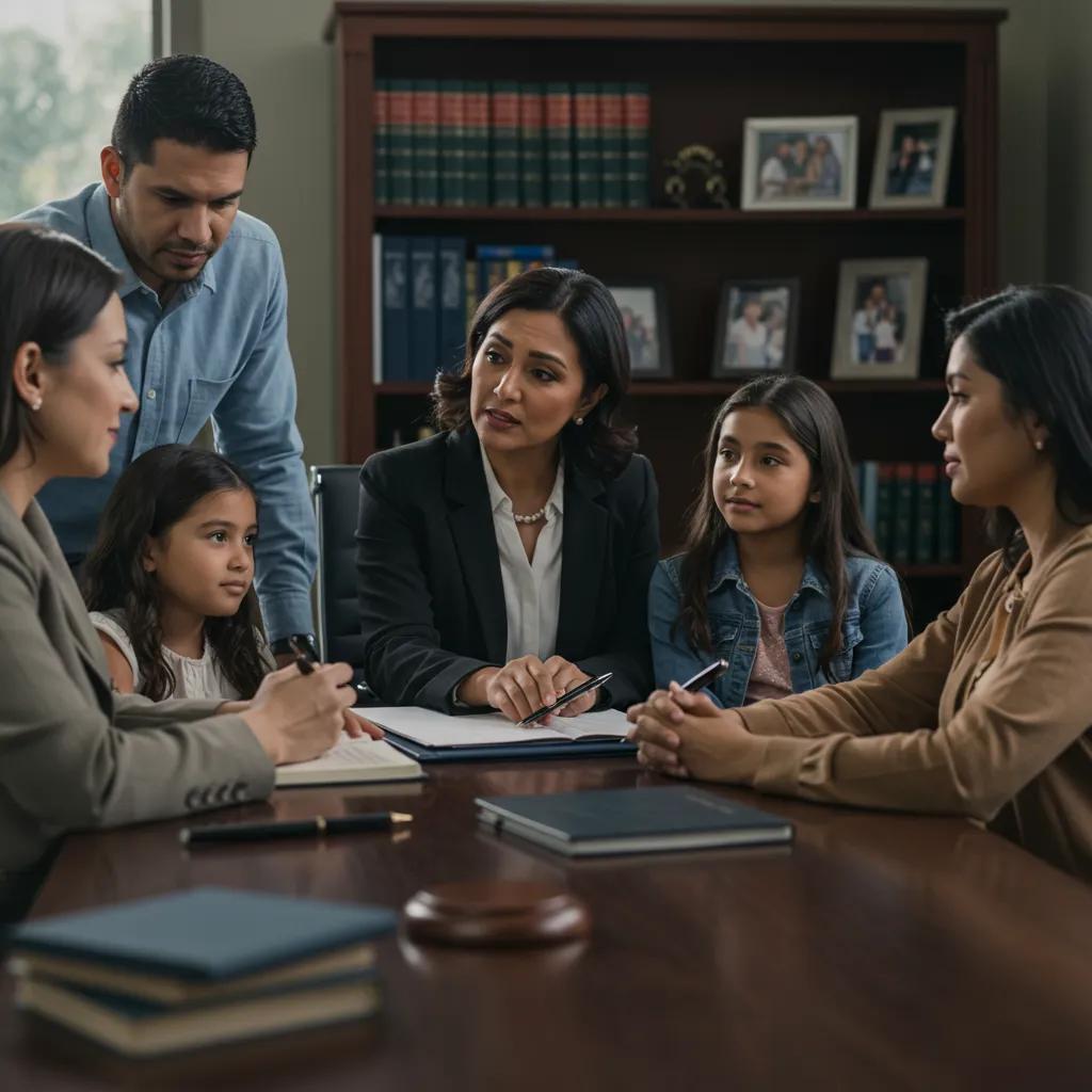 A family consulting with an immigration attorney in a welcoming office setting in Newark