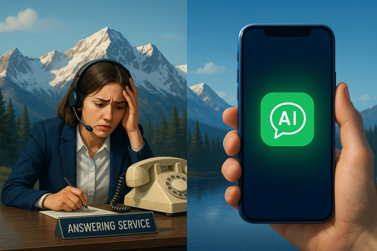 Split comparison of traditional answering service vs AI automation for Colorado contractors