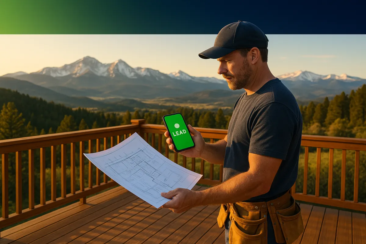 Colorado deck builder reviewing summer project leads with AI automation on smartphone