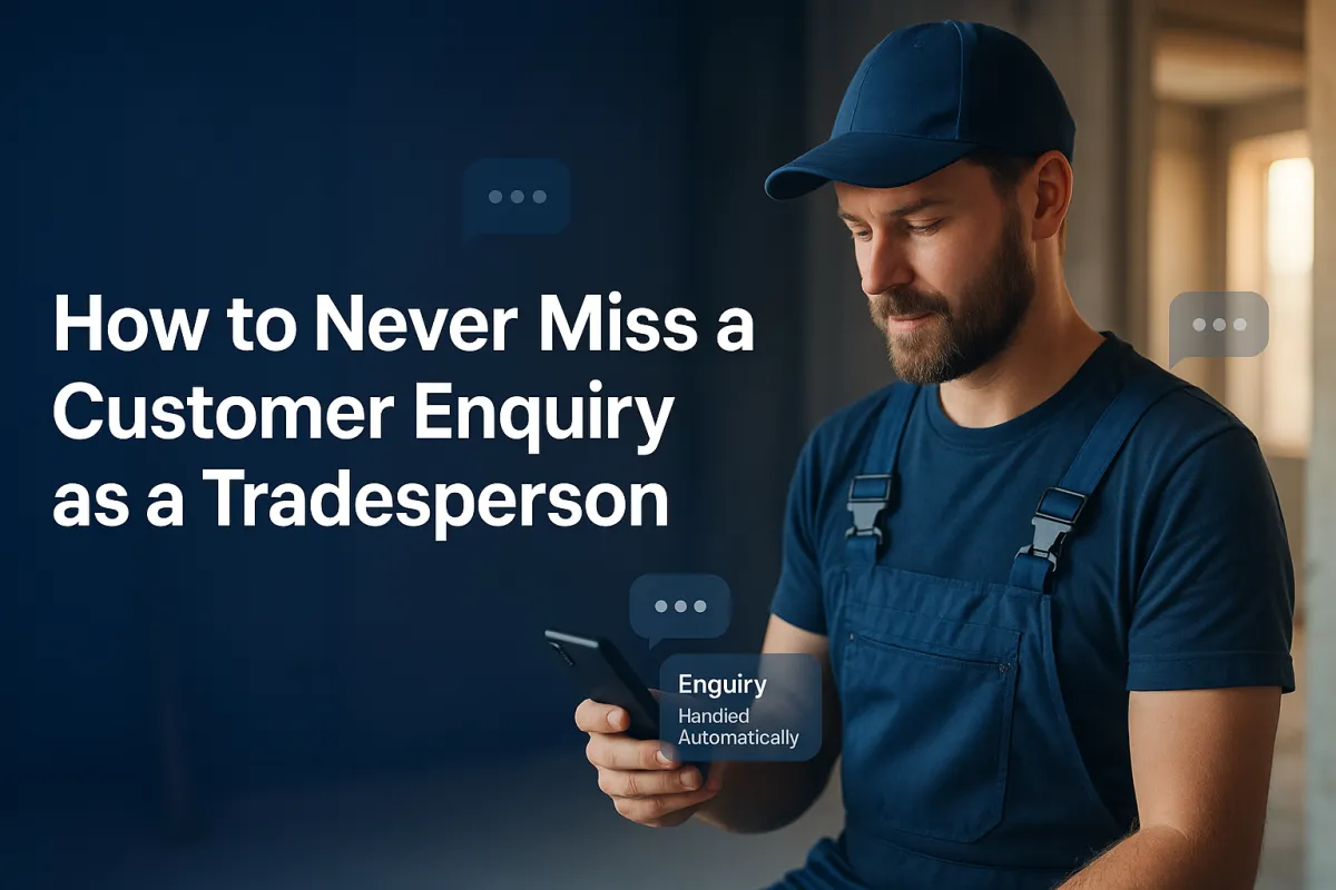 UK tradesperson on site managing customer enquiries automatically with AI automation