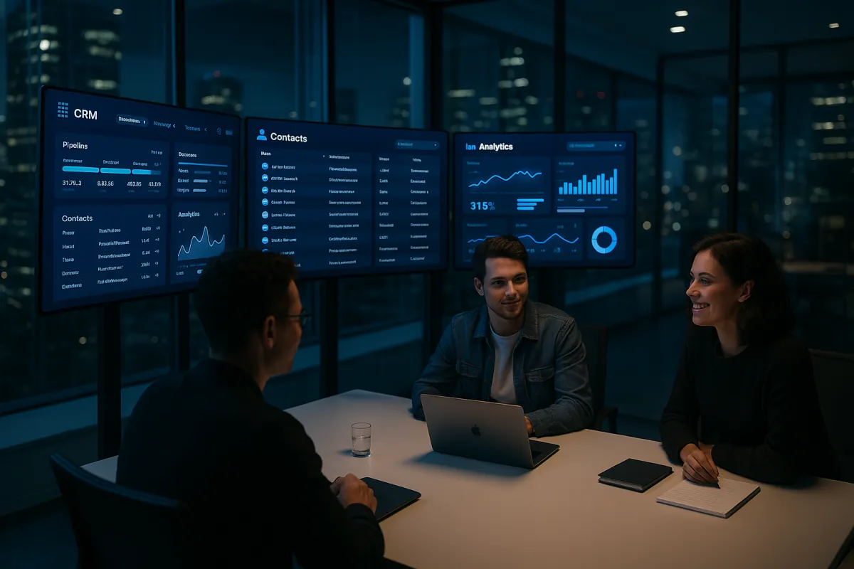 Bestes CRM für Agenturen 2026 – Agentur-Team arbeitet mit GoHighLevel Dashboard