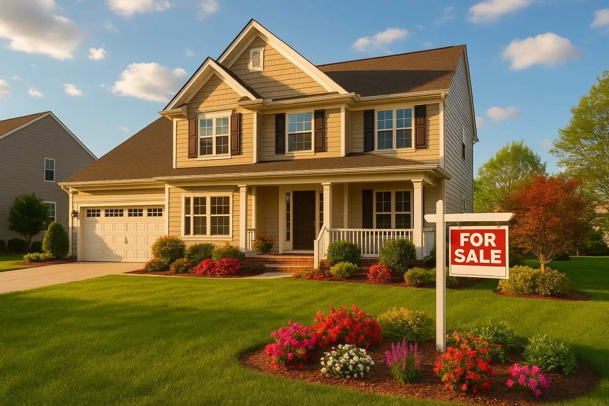 Beautiful spring home listed for sale with blooming yard