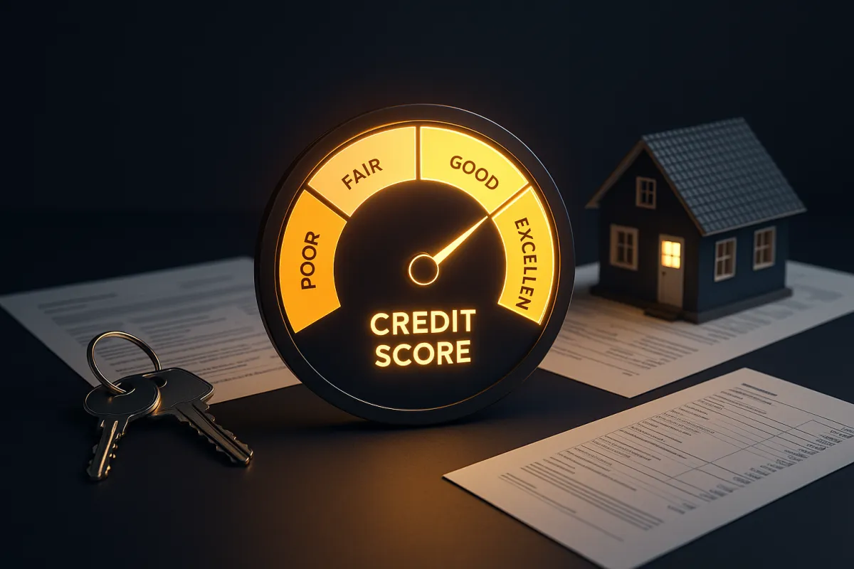 Credit score gauge with home keys - Thomas Roberts Group
