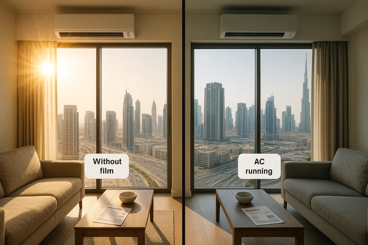 Solar control window film reducing electricity bill in UAE home