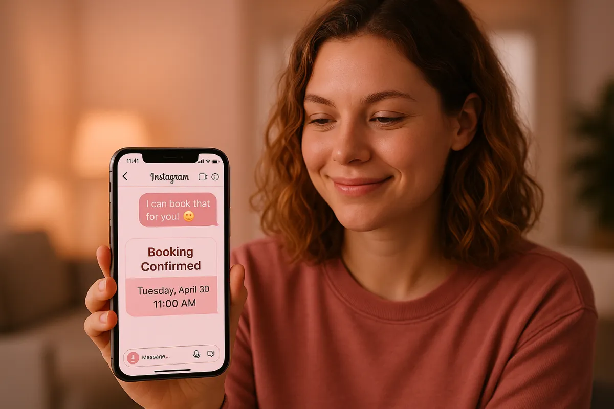 Customer booking an appointment directly inside an Instagram DM conversation without needing to call