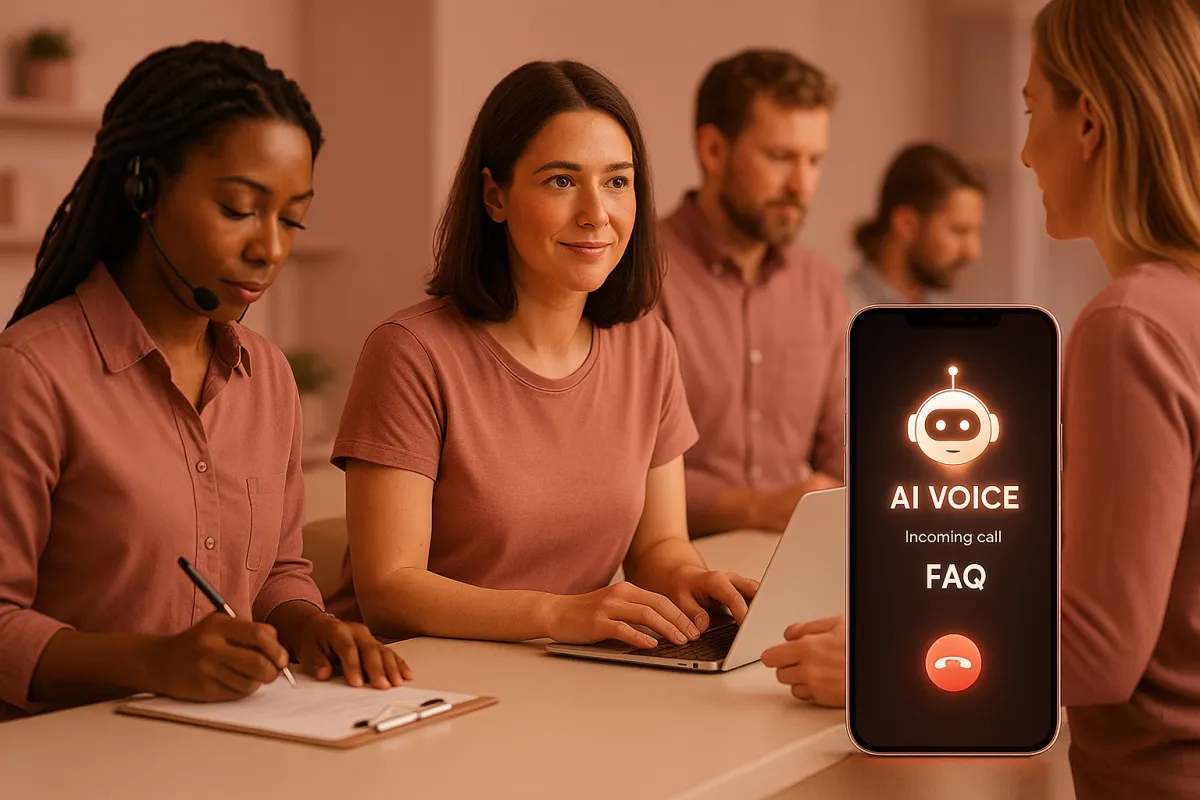 AI voice agent handling repetitive FAQ phone calls so staff can focus on serving customers