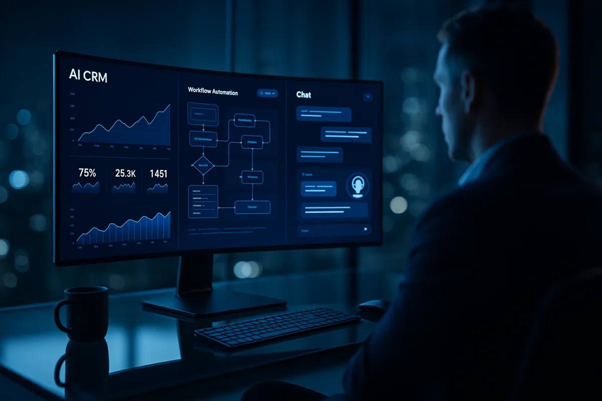 Bestes KI-Tool für Marketing-Agenturen 2026 – Modernes KI-Dashboard in Navy und Sky Blue