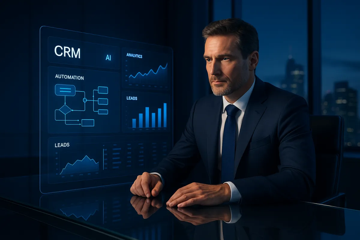 Berater mit KI-Dashboard am Laptop – Bestes KI-Tool für Berater 2026 GoHighLevel