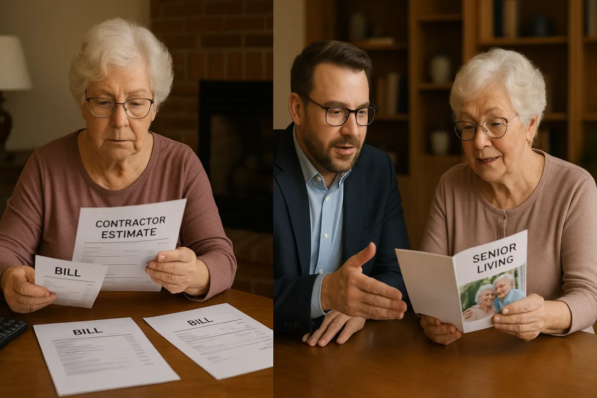 Side-by-side financial comparison of aging in place versus senior living costs for a Minnesota family with an advisor