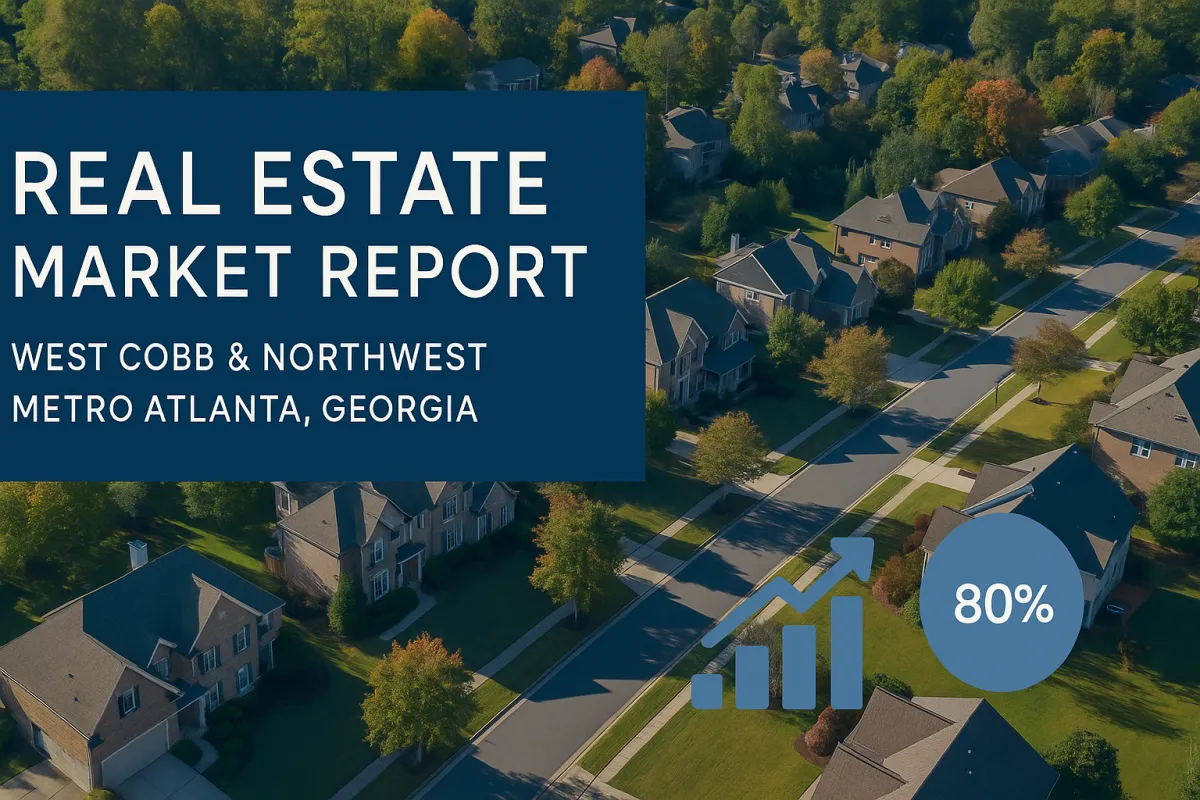 Aerial view of West Cobb Georgia suburban neighborhood representing the March 2026 real estate market report