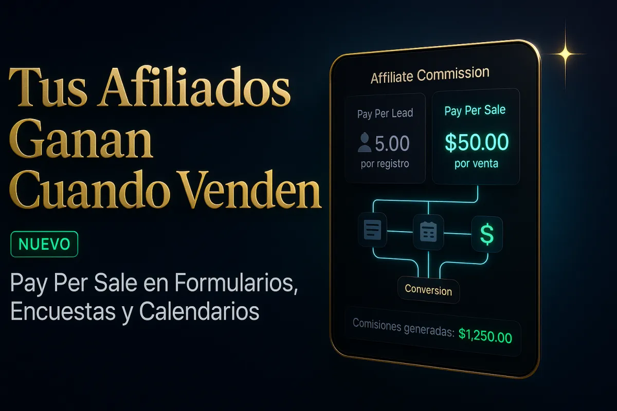 Tus Afiliados Ganan Cuando Venden: Pay Per Sale ya Disponible en Formularios, Encuestas y Calendarios