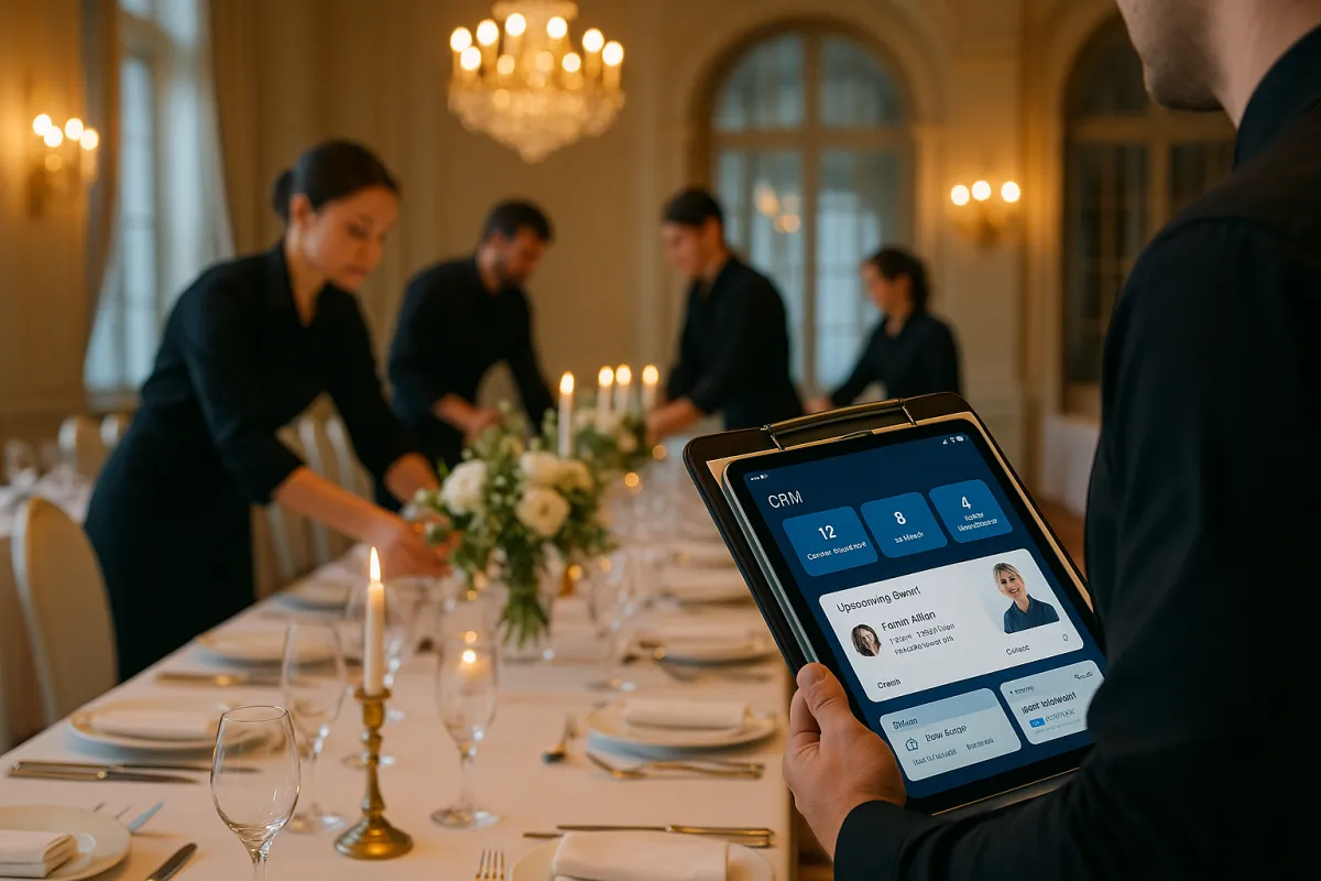 Professionelles Catering-Setup mit CRM-Dashboard auf einem Tablet – bestes CRM für Catering Unternehmen
