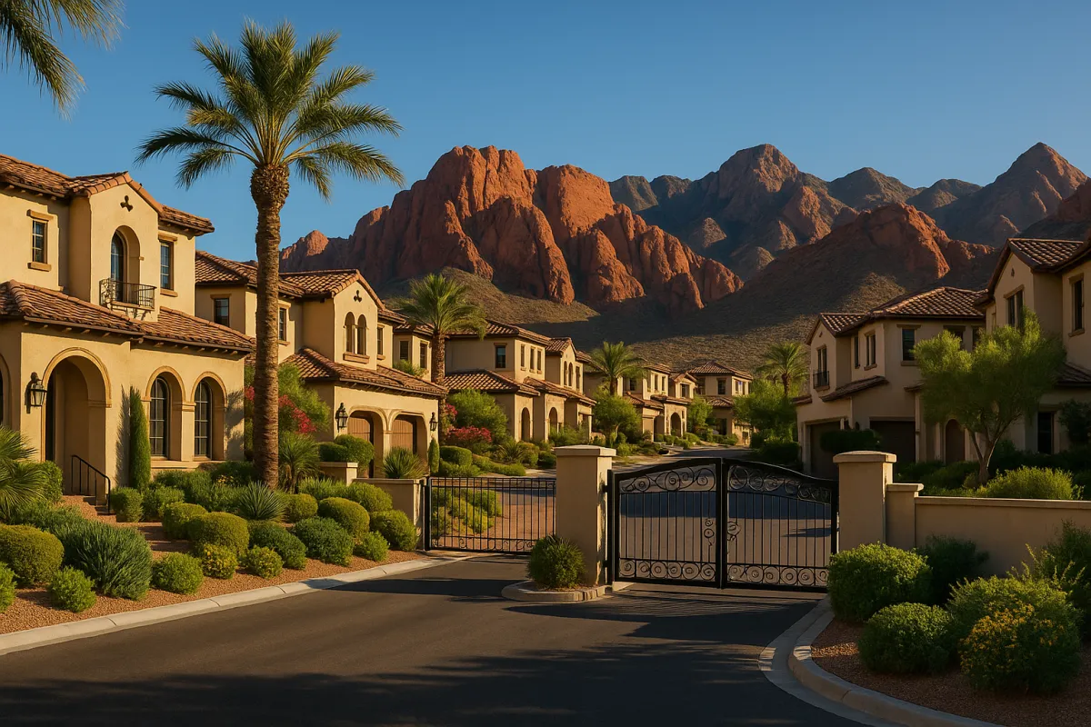 Mariposa at The Paseos gated Spanish Hacienda community Summerlin West Las Vegas 89138 with Red Rock Canyon mountain views