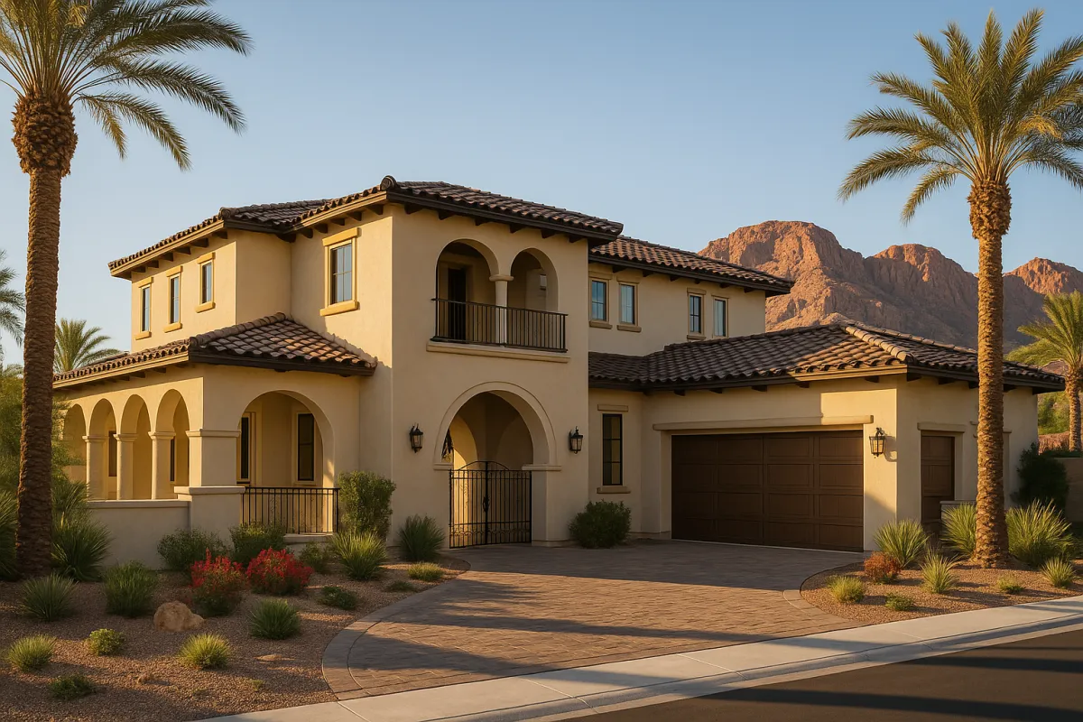Palomar at The Paseos large Mission Hacienda luxury gated community Summerlin West Las Vegas 89138 with Red Rock Canyon views