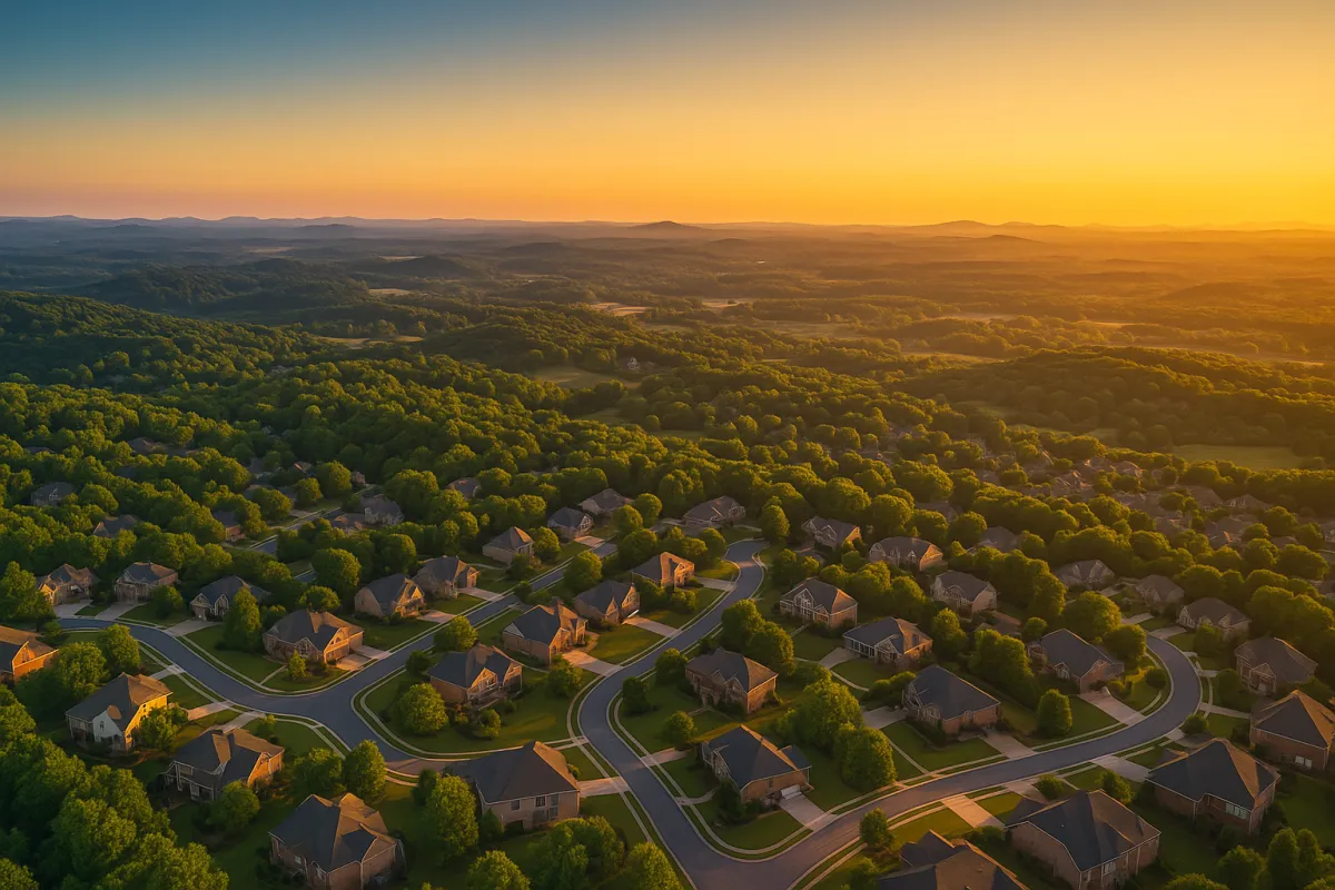 Aerial golden hour view of Northwest Metro Atlanta Georgia showing Cobb Cherokee Paulding and Bartow county communities — March 2026 real estate market report by Team Haigh Realty