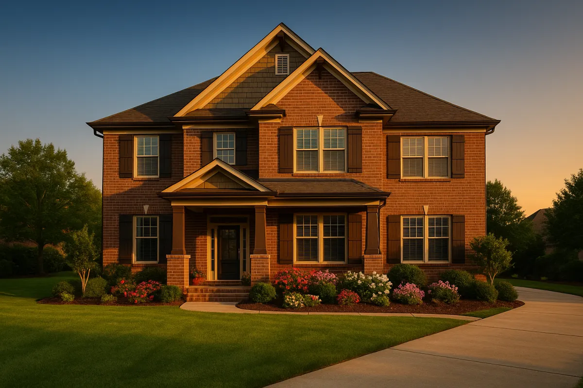 Beautiful brick and craftsman home with stunning curb appeal in Northwest Metro Atlanta Georgia at golden hour — home valuation guide 2026 by Team Haigh Realty