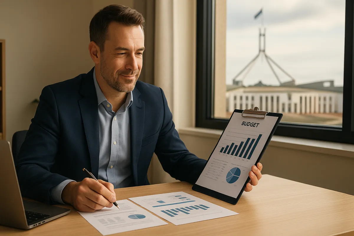 Australian small business owner reviewing the May 2026 Federal Budget documents