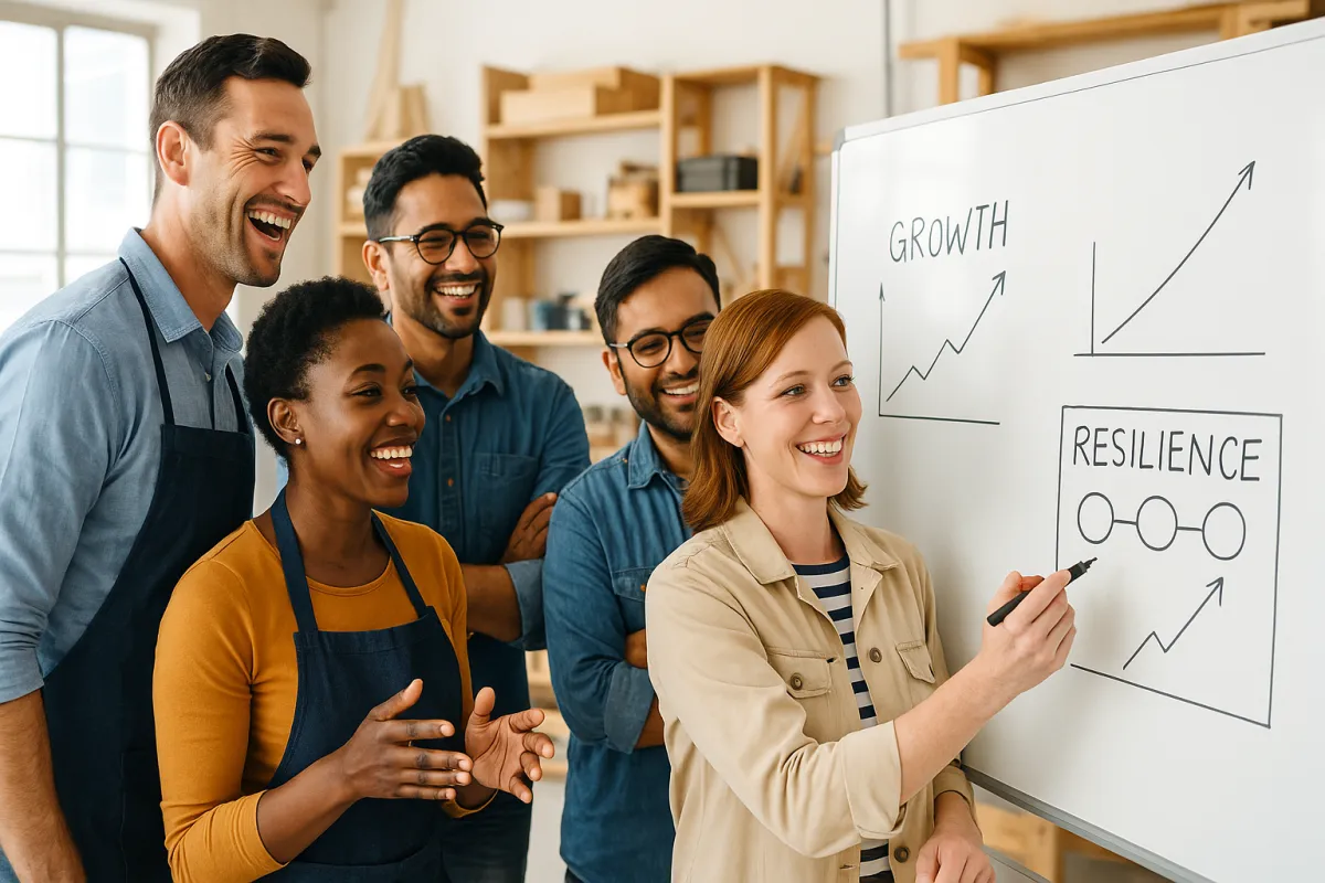Diverse group of Australian SME owners collaborating at a Small Business Month workshop