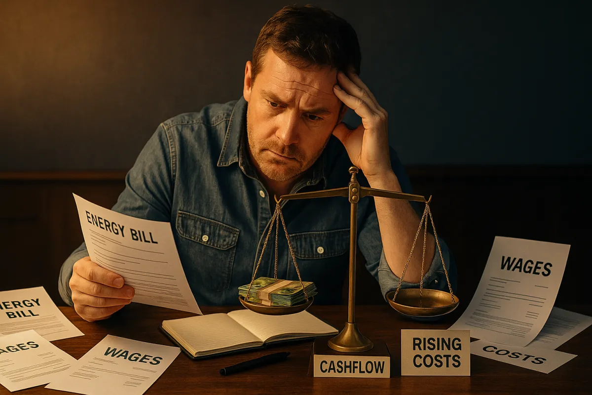 Australian SME owner balancing cashflow against rising costs at desk