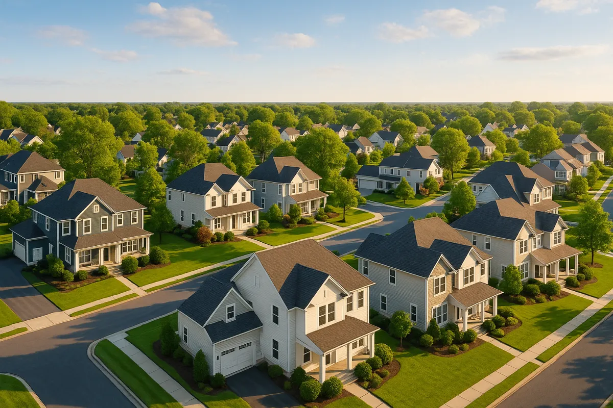 AI-powered home search in Philadelphia suburbs 2026 — aerial neighborhood view