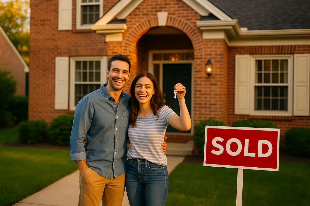 Philadelphia home buyers receiving keys after offer accepted on their new home