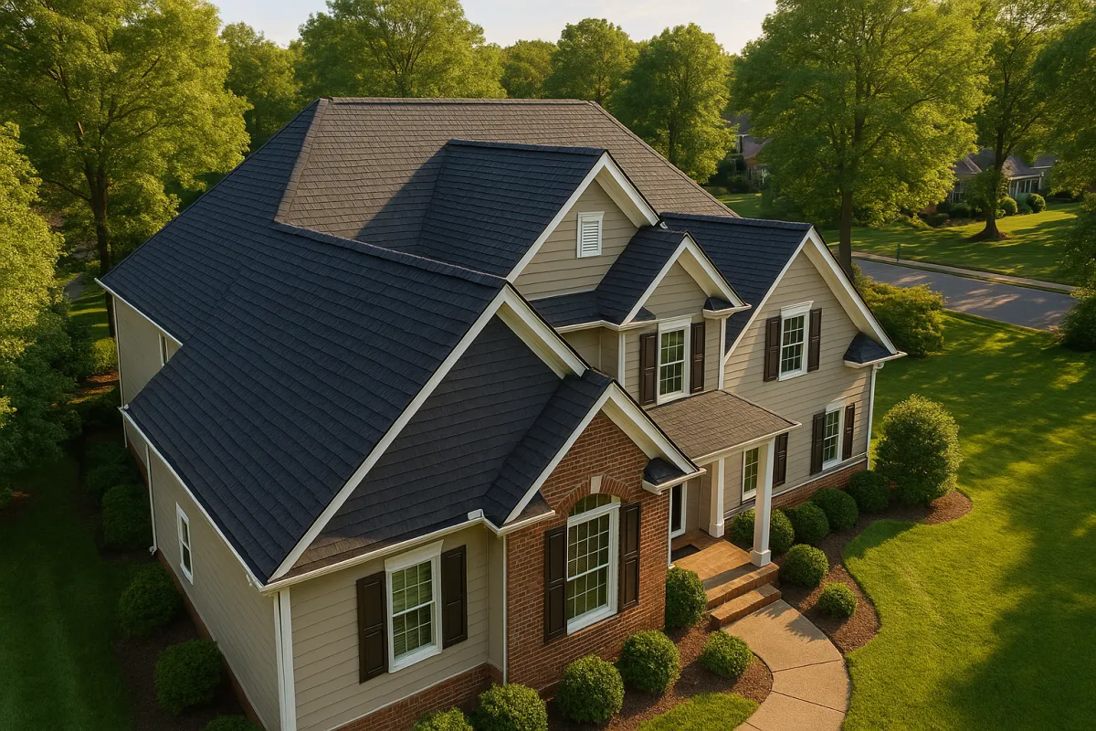Well-maintained residential home with pristine asphalt shingle roof in a Richmond, VA neighborhood on a sunny day