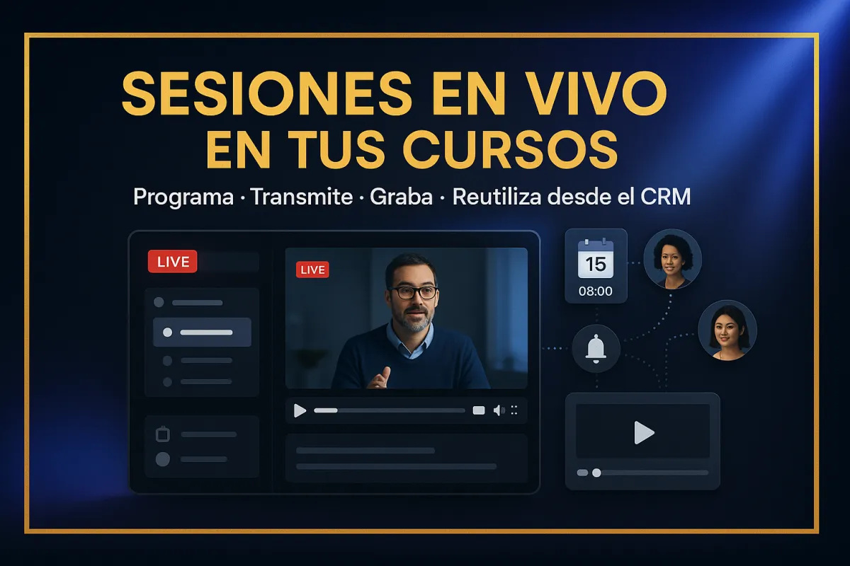 Sesiones en Vivo en tus Cursos CRM: Enseña, Graba y Reutiliza desde un Solo Lugar