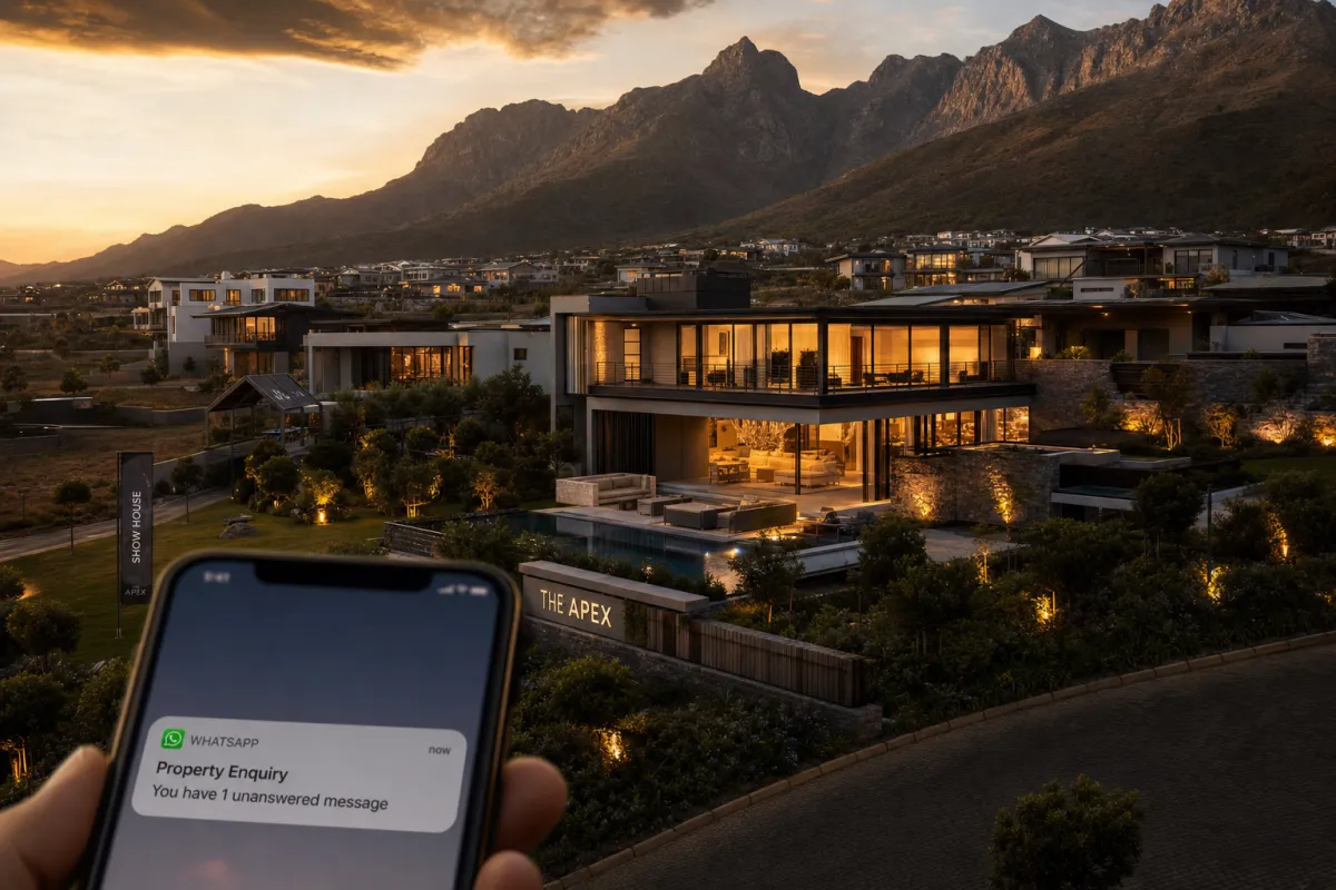 Aerial view of a premium South African lifestyle estate at golden hour — Development Funnels Insights