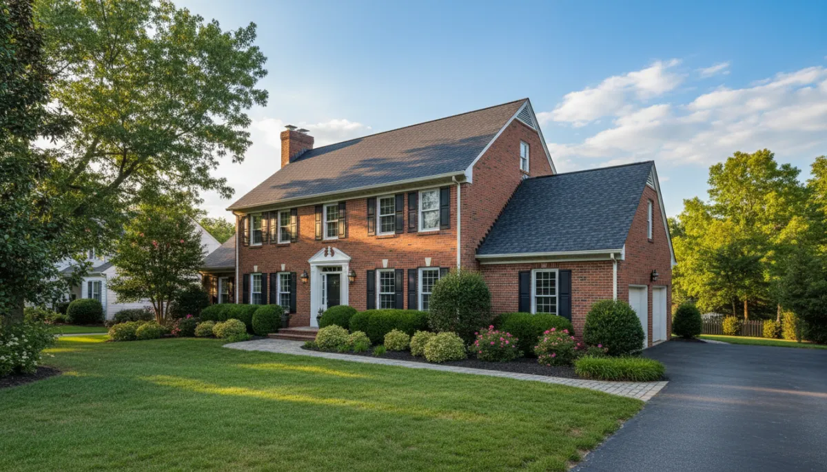 Well-maintained Richmond VA home with pristine asphalt shingle roof under bright blue sky — professional exterior photography