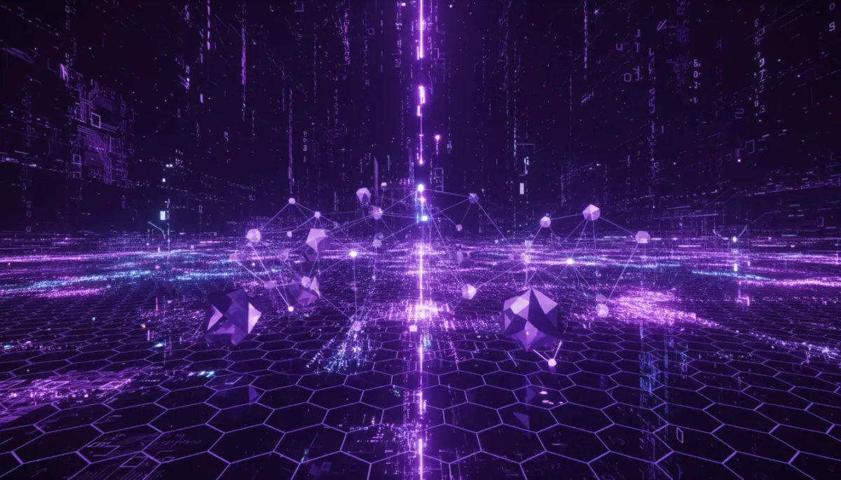 Abstract AI neural network visualization in deep purple and electric violet tones