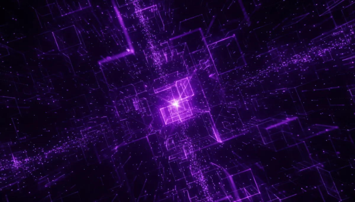 Abstract AI neural network visualization in deep purple and electric violet — AI tools for content creators