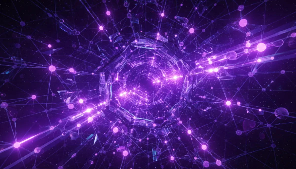 Abstract AI neural network visualization in deep purple and electric violet